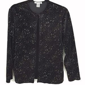 Notations Embellished Velour Top Attached Cami Medium Black Glittery Sparkles